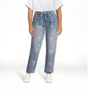 Heart Print High-Rise Straight Cropped Jeans | EUC Size 9